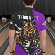 Load image into Gallery viewer, Black And Purple Custom Bear Bowling King Polo Shirts For Men, Bear Bowling Team Uniform IPHW8836