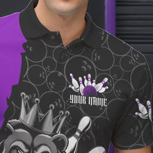 Load image into Gallery viewer, Black And Purple Custom Bear Bowling King Polo Shirts For Men, Bear Bowling Team Uniform IPHW8836