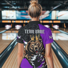 Load image into Gallery viewer, Black And Purple Custom Bear Bowling Queen Polo Shirts For Women, Bear Bowling Team Uniform IPHW8836