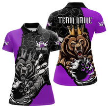 Load image into Gallery viewer, Black And Purple Custom Bear Bowling Queen Polo Shirts For Women, Bear Bowling Team Uniform IPHW8836