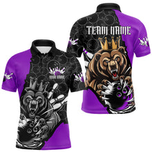 Load image into Gallery viewer, Black And Purple Custom Bear Bowling King Polo Shirts For Men, Bear Bowling Team Uniform IPHW8836