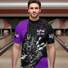 Load image into Gallery viewer, Black And Purple Custom Bear Bowling King Quarter-Zip Shirts For Men, Bear Bowling Team Uniform IPHW8836