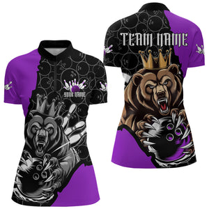 Black And Purple Custom Bear Bowling Queen Women Quarter-Zip Shirt, Bowling Team Uniform IPHW8836