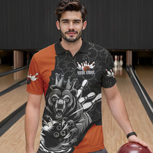 Load image into Gallery viewer, Black And Orange Custom Bear Bowling King Polo Shirts For Men, Bear Bowling Team Uniform IPHW8837