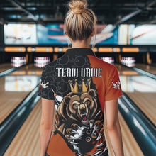 Load image into Gallery viewer, Black And Orange Custom Bear Bowling Queen Polo Shirts For Women, Bear Bowling Team Uniform IPHW8837