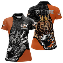 Load image into Gallery viewer, Black And Orange Custom Bear Bowling Queen Polo Shirts For Women, Bear Bowling Team Uniform IPHW8837