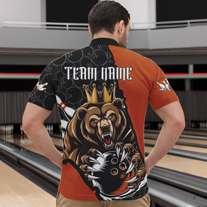 Black And Orange Custom Bear Bowling King Quarter-Zip Shirts For Men, Bear Bowling Team Uniform IPHW8837