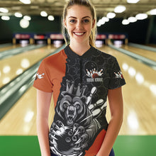 Load image into Gallery viewer, Black And Orange Custom Bear Bowling Queen Women Quarter-Zip Shirt, Bowling Team Uniform IPHW8837