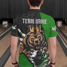 Load image into Gallery viewer, Black And Green Custom Bear Bowling King Polo Shirts For Men, Bear Bowling Team Uniform IPHW8838