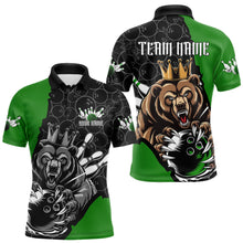 Load image into Gallery viewer, Black And Green Custom Bear Bowling King Polo Shirts For Men, Bear Bowling Team Uniform IPHW8838