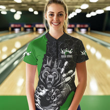 Load image into Gallery viewer, Black Green Custom Bear Bowling Queen Women Quarter-Zip Shirt, Bear Bowling Team Uniform IPHW8838