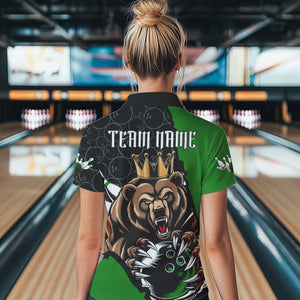 Black Green Custom Bear Bowling Queen Women Quarter-Zip Shirt, Bear Bowling Team Uniform IPHW8838