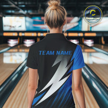 Load image into Gallery viewer, Black And Blue Custom Bowling Jerseys, Women Polo Shirt Bowling Tournament Outfits IPHW9078