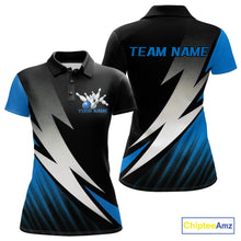 Load image into Gallery viewer, Black And Blue Custom Bowling Jerseys, Women Polo Shirt Bowling Tournament Outfits IPHW9078