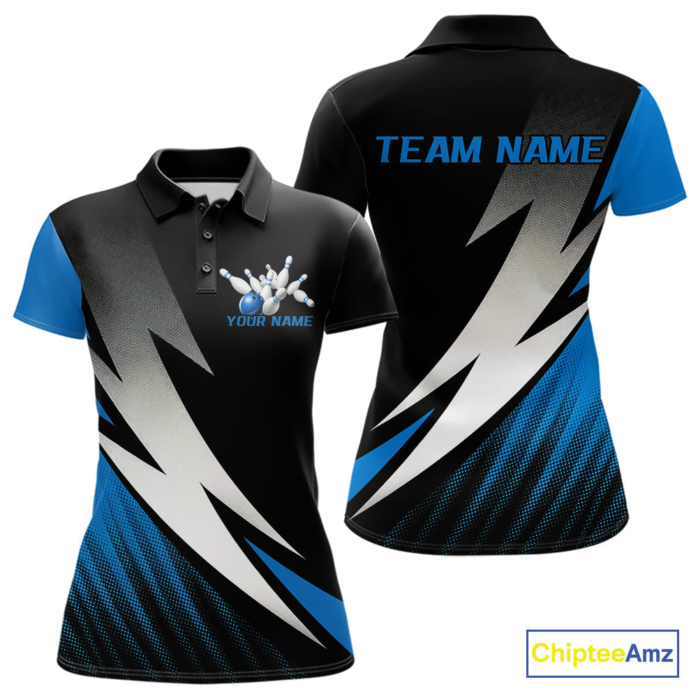 Black And Blue Custom Bowling Jerseys, Women Polo Shirt Bowling Tournament Outfits IPHW9078
