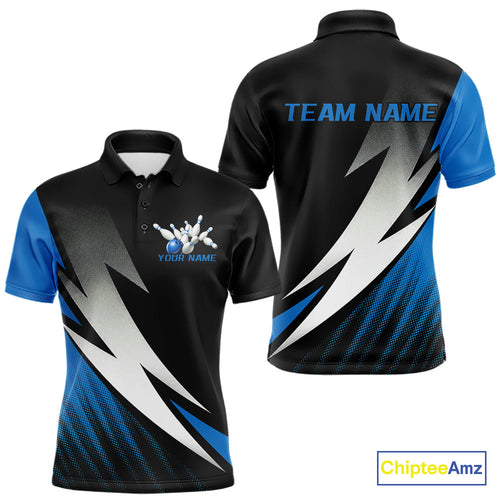 Black And Blue Custom Bowling Jerseys, Men Polo Shirt Bowling Tournament Outfits IPHW9078