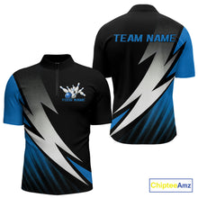Load image into Gallery viewer, Black And Blue Custom Bowling Jerseys, Men Quarter-Zip Shirt Bowling Tournament Outfits IPHW9078