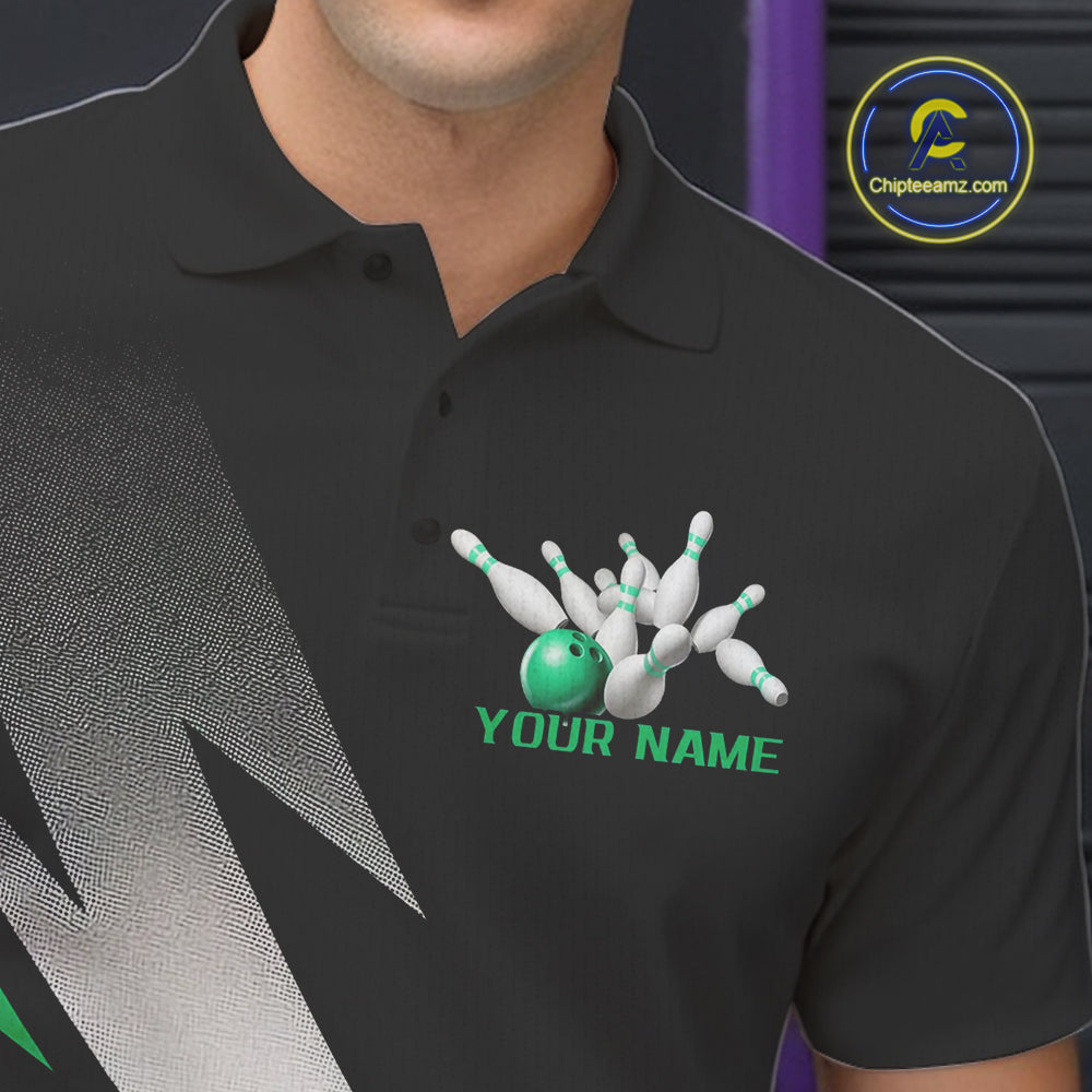 Black And Green Custom Bowling Jerseys, Men Polo Shirt Bowling Tournament Outfits IPHW9079