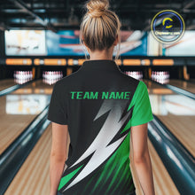 Load image into Gallery viewer, Black And Green Custom Bowling Jerseys, Women Polo Shirt Bowling Tournament Outfits IPHW9079