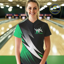 Load image into Gallery viewer, Black And Green Custom Bowling Jerseys, Women Quarter-Zip Shirt Bowling Tournament Outfit IPHW9079
