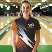 Load image into Gallery viewer, Black And Orange Custom Bowling Jerseys, Women Polo Shirt Bowling Tournament Outfits IPHW9080