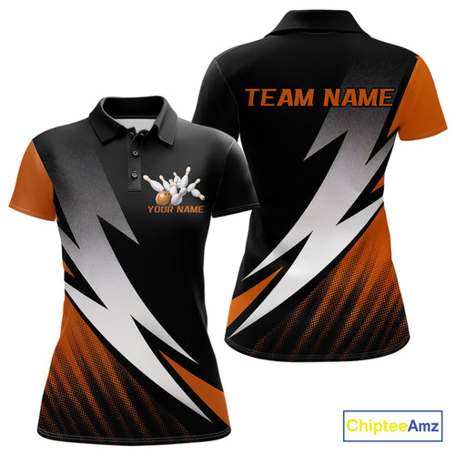Black And Orange Custom Bowling Jerseys, Women Polo Shirt Bowling Tournament Outfits IPHW9080