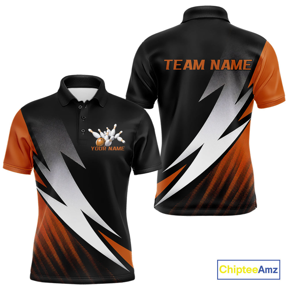 Black And Orange Custom Bowling Jerseys, Men Polo Shirt Bowling Tournament Outfits IPHW9080