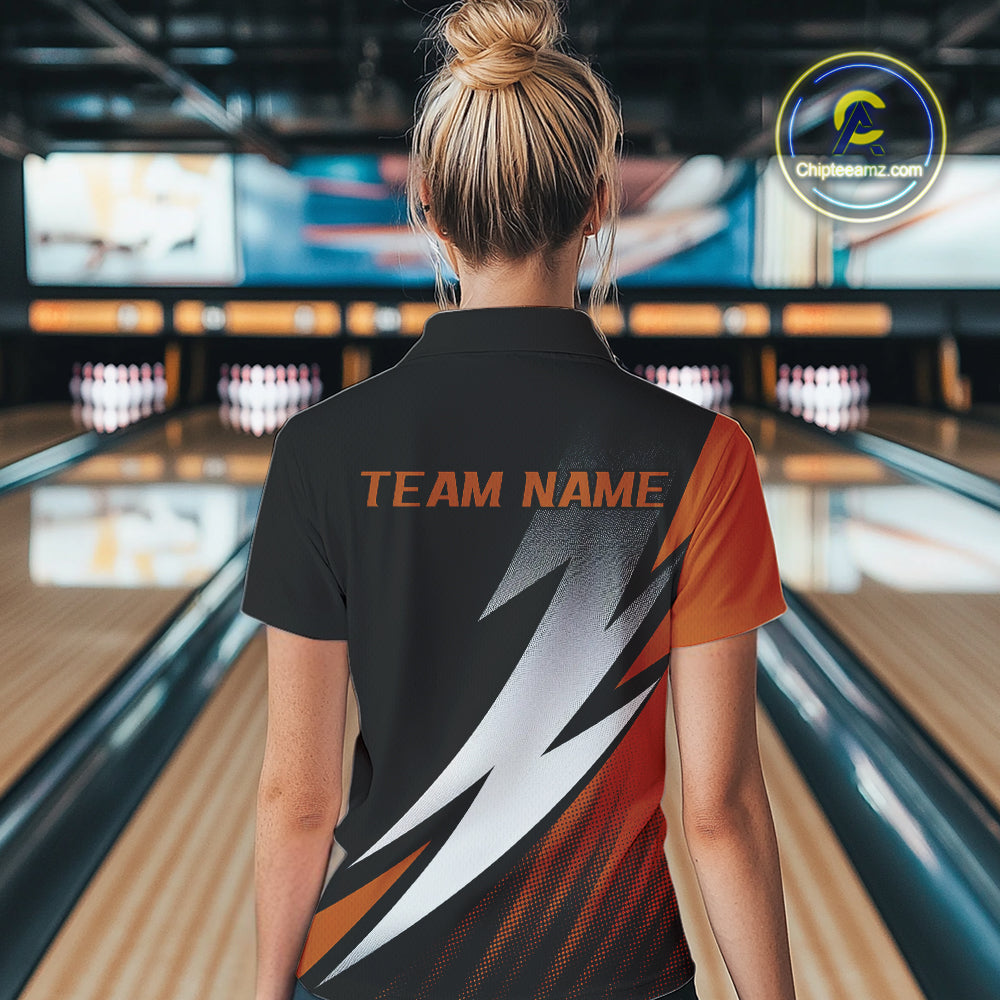Black And Orange Custom Bowling Jersey, Women Quarter-Zip Shirt Bowling Tournament Outfit IPHW9080