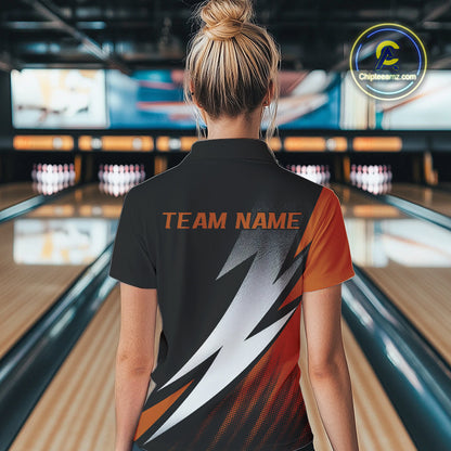 Black And Orange Custom Bowling Jersey, Women Quarter-Zip Shirt Bowling Tournament Outfit IPHW9080