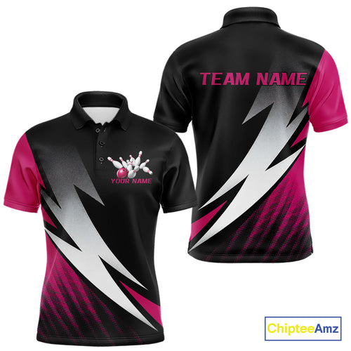 Black And Pink Custom Bowling Jerseys, Men Polo Shirt Bowling Tournament Outfits IPHW9081