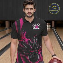 Load image into Gallery viewer, Custom Pink Flame Bowling Polo Shirts For Men, Striking Fire Jerseys Team Uniform IPHW9086