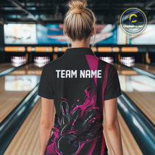Load image into Gallery viewer, Custom Pink Flame Bowling Polo Shirts For Women, Striking Fire Jerseys Team Uniform IPHW9086