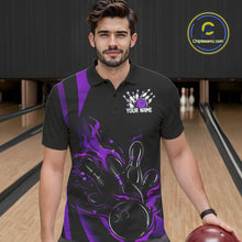 Load image into Gallery viewer, Custom Purple Flame Bowling Polo Shirts For Men, Striking Fire Jerseys Team Uniform IPHW9087