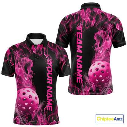 Custom Pink Flame Pickleball Polo Shirts For Men, Fire Pickleball Jerseys Team Uniform IPHW9090