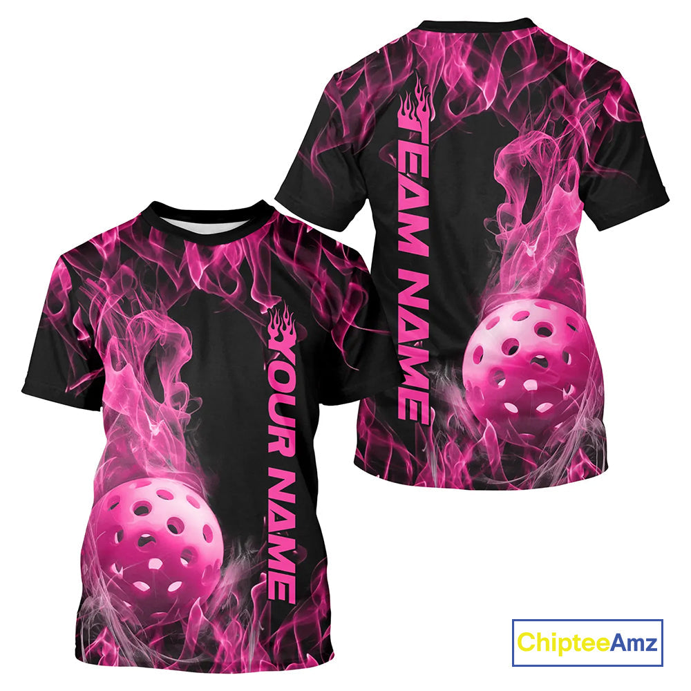 Custom Pink Flame Pickleball T-Shirts For Men, Fire Pickleball Jerseys Team Uniform IPHW9090