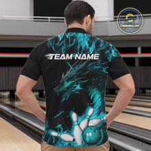 Load image into Gallery viewer, Custom Black And Blue Flame Dragon Bowling Team Men Quarter-Zip Shirts, Bowling League Shirt IPHW9334