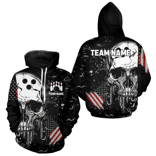 Custom Vintage American Flag Patriotic Bowling Men And Women Hoodie Shirts, Skull Bowling Team Shirt IPHW7083