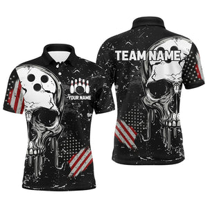 Custom Vintage American Flag Patriotic Bowling Shirts For Men, Skull Bowling Team Shirts IPHW7083