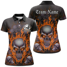 Load image into Gallery viewer, Custom Orange Flame Skull Bowling Shirts For Women, Halloween Bowling Team Outfits Uniform IPHW7388