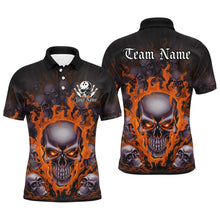 Load image into Gallery viewer, Custom Orange Flame Skull Bowling Shirts For Men, Halloween Bowling Team Outfits Uniform IPHW7388