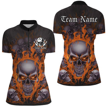 Load image into Gallery viewer, Custom Orange Flame Skull Bowling Shirts For Women, Halloween Bowling Team Outfits Uniform IPHW7388