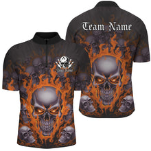 Load image into Gallery viewer, Custom Orange Flame Skull Bowling Shirts For Men, Halloween Bowling Team Outfits Uniform IPHW7388