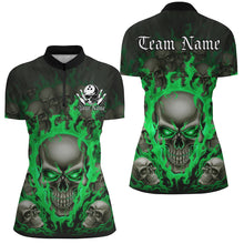 Load image into Gallery viewer, Custom Green Flame Skull Bowling Shirts For Women, Halloween Bowling Team Outfits Uniform IPHW7389