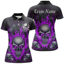 Load image into Gallery viewer, Custom Purple Flame Skull Bowling Shirts For Women, Halloween Bowling Team Outfits Uniform IPHW7390