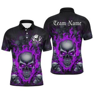 Custom Purple Flame Skull Bowling Shirts For Men, Halloween Bowling Team Outfits Uniform IPHW7390