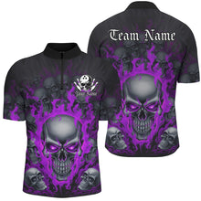 Load image into Gallery viewer, Custom Purple Flame Skull Bowling Shirts For Men, Halloween Bowling Team Outfits Uniform IPHW7390