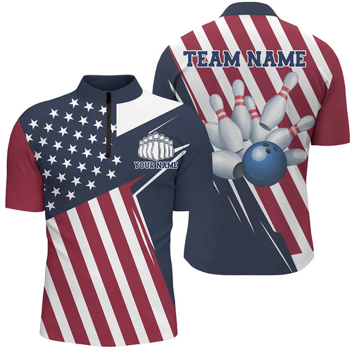 Custom Patriotic Bowling Shirts For Men, US Bowling Team Shirts American Flag Shirt IPHW7394