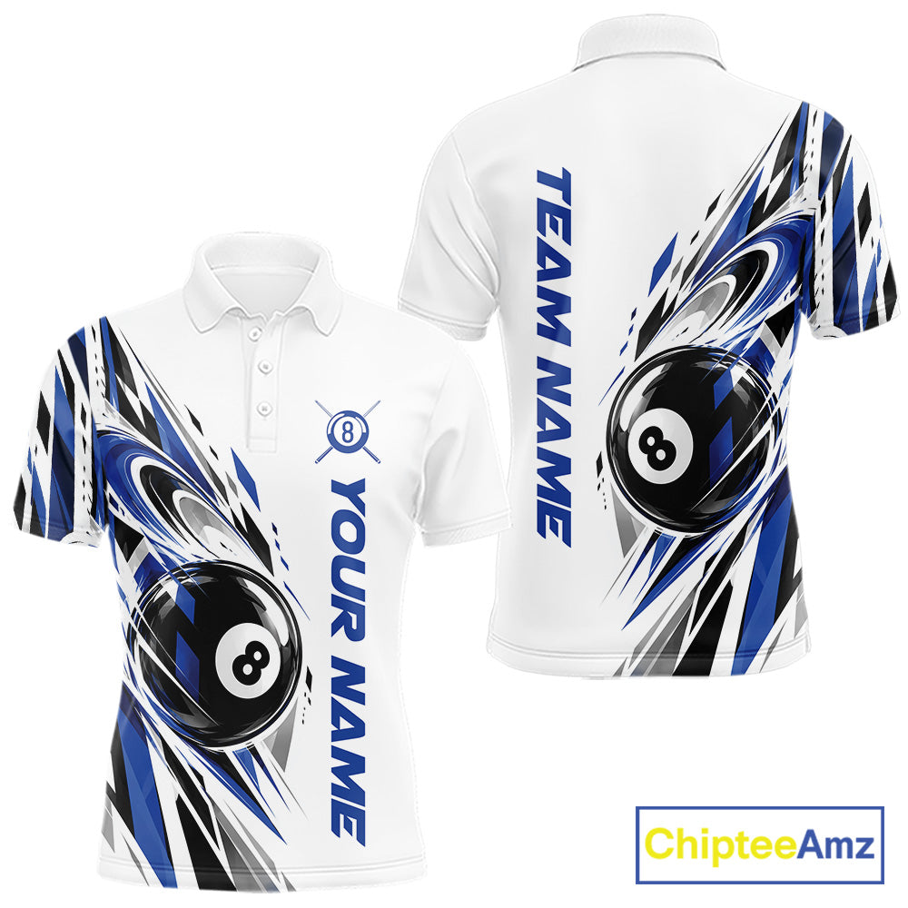 Custom Royal Blue 8 Ball Billiard Team Men Polo Shirt, Billiard League Jersey IPHW12499