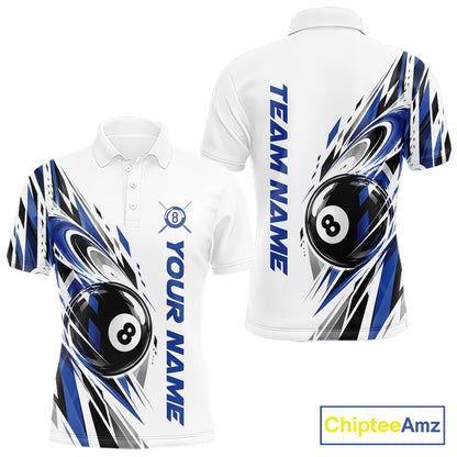 Custom Royal Blue 8 Ball Billiard Team Men Polo Shirt, Billiard League Jersey IPHW12499