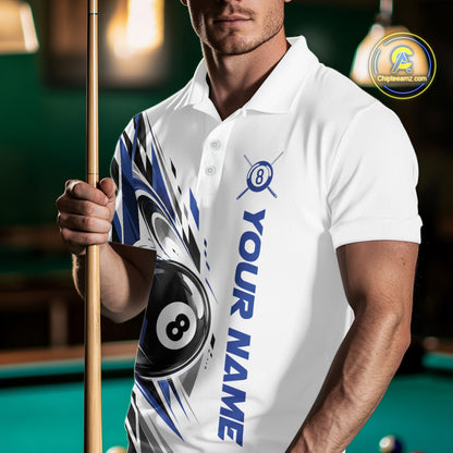 Custom Royal Blue 8 Ball Billiard Team Men Polo Shirt, Billiard League Jersey IPHW12499